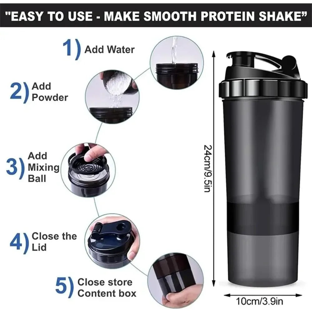 3 Layers Powder Protein Shaker Bottle