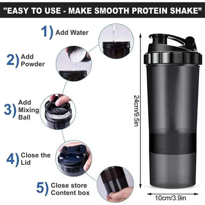 3 Layers Powder Protein Shaker Bottle